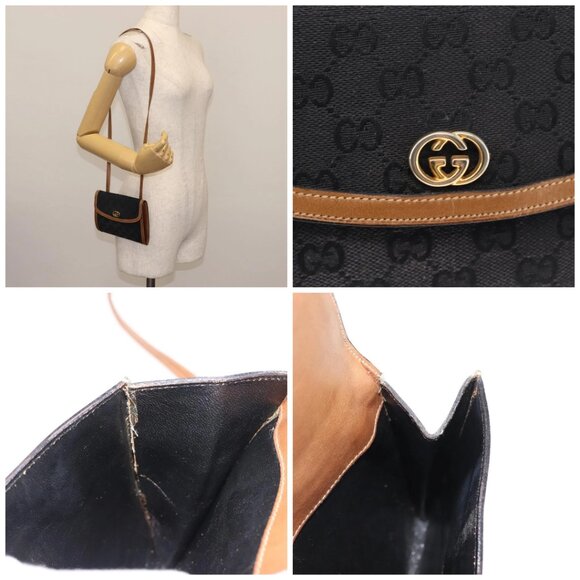 GUCCI GG Canvas Shoulder Bag Canvas Black Brown - Picture 14 of 14